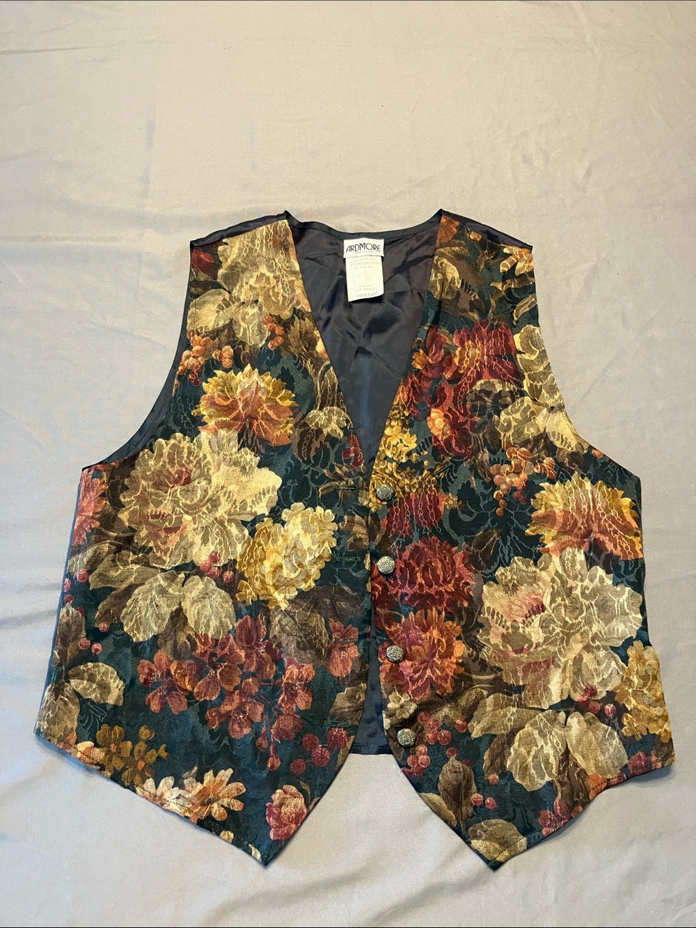 Ardmore Floral Brocade Vest in Deep Teal Multi